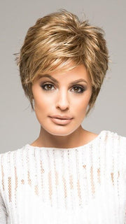 SPARKLE PETITE by Raquel Welch in R11S+ GLAZED MOCHA | Warm Medium Brown with Golden Blonde Highlights on Top