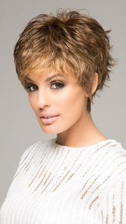 SPARKLE PETITE by Raquel Welch in R9F26 MOCHA FOIL | Warm Medium Brown with Medium Golden Blonde Highlights Around the Face